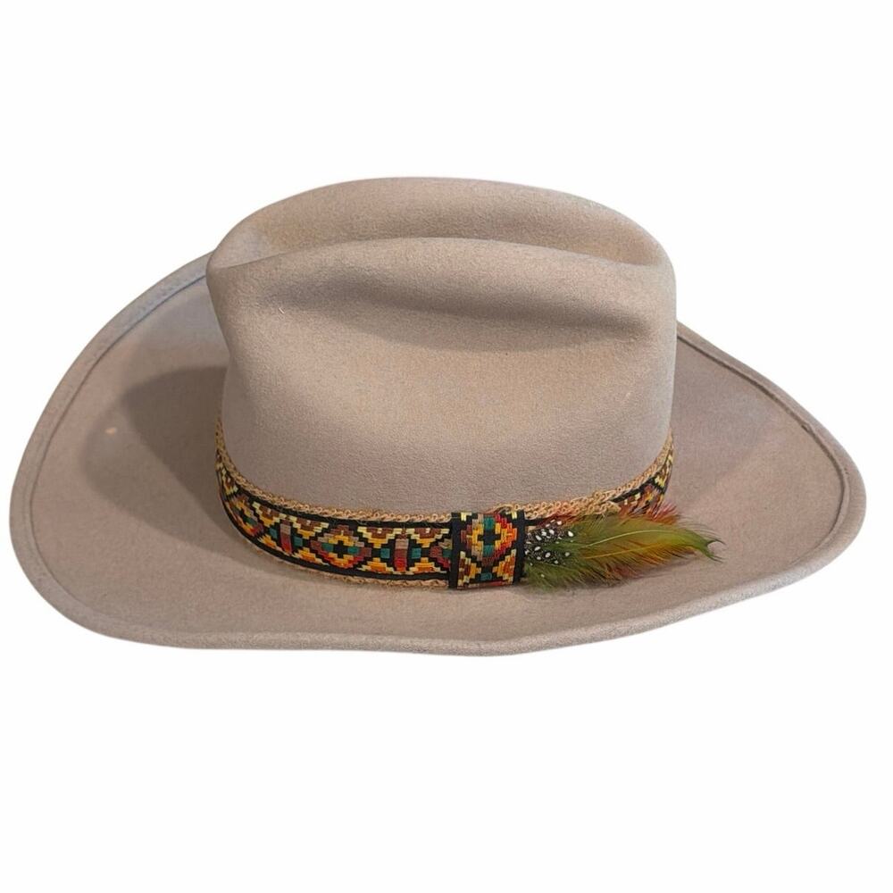 Vintage beige 100% wool cowboy hat with silk lining leather sweatband size 7